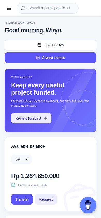 Finance Dashboard — actual mobile screenshot