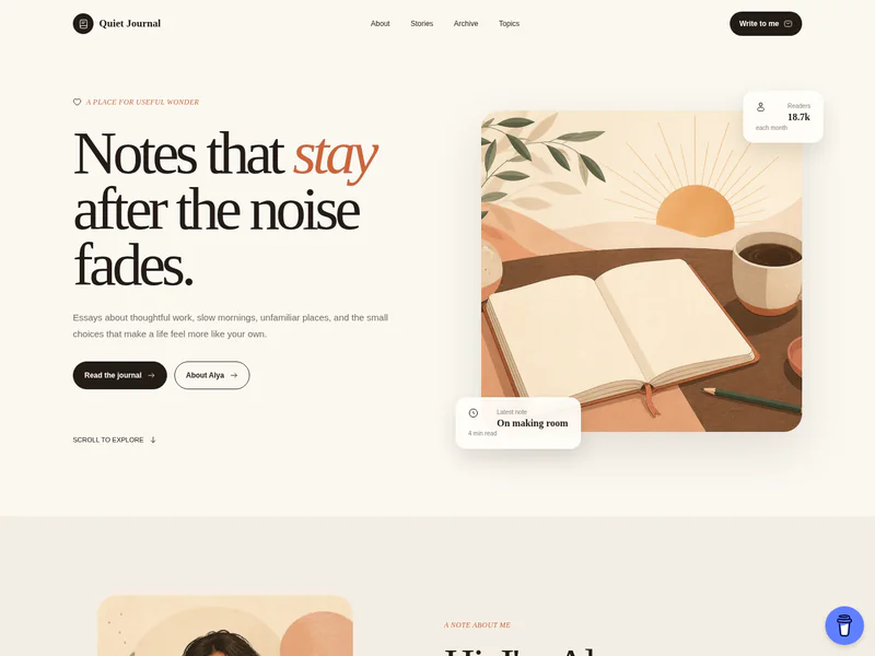 Quiet Journal theme — actual desktop screenshot